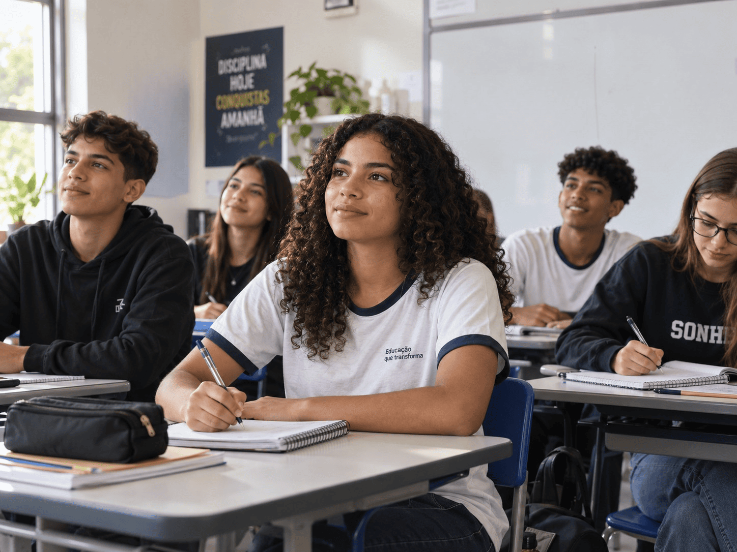 Jovens estudando em ambiente colaborativo